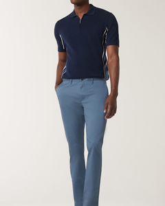 เสื้อโปโลสีน้ำเงินเข้มของผู้ชายแบบปรับแต่งได้เสื้อ100% ผ้าฝ้ายสลิมฟิตมีซิปแบบผ่าข้างดีไซน์สีทึบมีลาย - Product Image 3