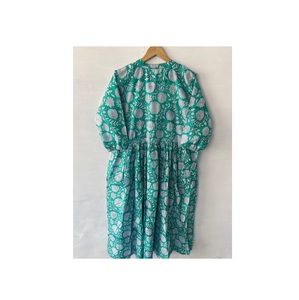 เดรสผ้าฝ้ายพิมพ์ลายคิตตี้หวานชุดเดรสผ้าคอตตอนแฮนด์บล๊อกแบบอินเดียมีระบายสำหรับงานเทศกาลธรรมชาติ - Product Image 1