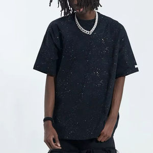 T-shirts d'été en coton strass col en O Street Wear Hip Hop T-shirt manches courtes Loose Men Casual Knitted Fashion T-shirts - Product Image 1