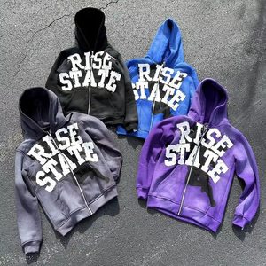 Sudadera con capucha Unisex desgastada de algodón 100% con cremallera completa y Jersey de peso pesado Impresión digital Bordado Logo Estampado de invierno - Product Image 1