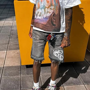 Short en jean pour homme personnalisé Short en jean coupe-vent Nouveau short en toile respirant avec strass évasé 2025 - Product Image 3