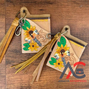 เคสใส่บัตรหนัง ATM ลายดอกไม้แท้มีสไตล์น่ารักแฟชั่นตะวันตกขนาดเล็กมีพู่เคสใส่บัตรพร้อมพวงกุญแจ - Product Image 1