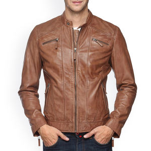 Wholesale New Fashion Gangster Men's <b>Jackets</b> Real 100% <b>Sheepskin</b> Leather Stand Collar Waxed Biker Style <b>jacket</b> for men - Product Image 1