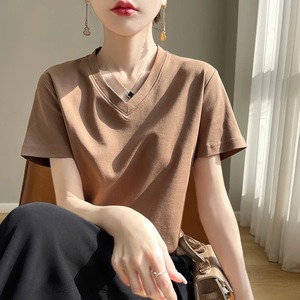 Camiseta de Verano de Alta Gama para Mujer, Blanca, Cuello en V, 100% Algodón, Manga Corta, Regular, Ecológica, de Secado Rápido - Product Image 2