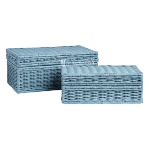 Handmade Blue Rattan <b>Basket</b>, for Stylish Home <b>Storage</b>, Mix Color Set Wicker Box Viettimecraft Handicraft - Product Image 1