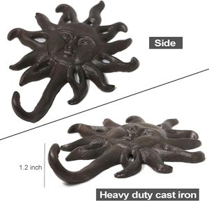 Antique Black Cast Iron Coat <b>Hooks</b> With Screw <b>Wall</b>-Mounted Sun-Shaped <b>Key</b> Hanger Heavy-Duty Vintage Home Decor - Product Image 2