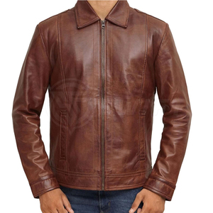 Best Quality <b>Men's</b> Genuine <b>Leather</b> Winter <b>Jacket</b> Breathable Quick Dry Warm Crew Neck Design Vintage Casual <b>Sherpa</b> <b>Lined</b> Zipper - Product Image 3