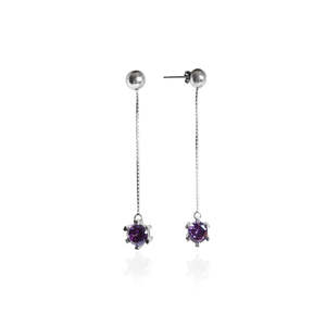 Boucles d'oreilles pendantes en argent 925 avec améthyste - Bijoux en pierres précieuses violettes - Product Image 1