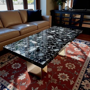 Mesa de piedras preciosas semipreciosas de ágata negra teñida al por mayor para jardines lujosos Estilo Vintage con joyería de latón para el hinduismo - Product Image 1