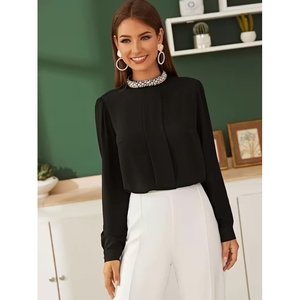 เสื้อคลุมแขนยาวผ้าเครปนำเข้าพร้อมดีเทลปกเสื้อ รุ่น 38609 - สีดำ - Product Image 4