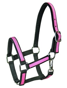<b>Halter</b> Supper Quality Genuine Leather Horse <b>Halter</b> with Pink Soft Neoprene Padded Nose Band and Neck Band - Product Image 2