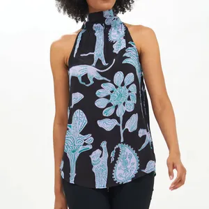 עיצוב בלעדי קולקציה חדש של משי ויסקוזה ללא שרוולים מודפסת עניבה מזדמנים נשים במחיר הסיטונאי