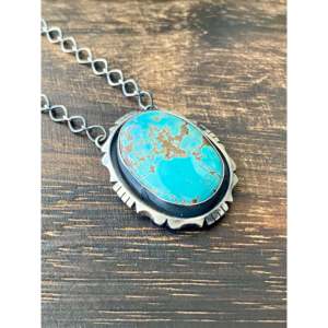 Eli Skeets # Collier 8 pierres en turquoise et diamants avec topaze taille princesse, en argent sterling plaqué rhodium or blanc/rose, serti clos - Product Image 3