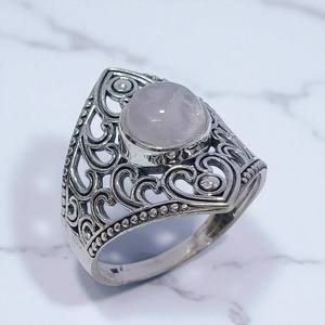 Anillo hecho a mano de labradorita y cuarzo rosa de plata de ley con piedras preciosas naturales anillo elegante joyería de plata al por mayor para mujer - Product Image 3