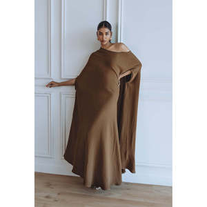 Robe Kaftan de Soirée/Formelle Marron en Organza de Haute Qualité pour Femme, Col Bateau Droit, Respirante et Infroissable - Product Image 1