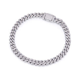 Moissanite VVS Iced Out Round Cut Diamond Cuban <b>Bracelet</b> 925 Sterling Silver Double Row Cubans Trendy Style for Parties Weddings - Product Image 5
