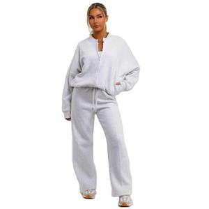 Hot Sell Ladies Tracksuits <b>Drop</b> Shoulder <b>Stand</b> Collar Sweatshirt With Plus Size Trouser High Street Wear Sweat Suits - Product Image 1
