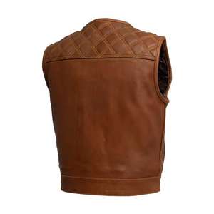 Nouveau gilet de motard en cuir de vachette véritable de couleur personnalisée à la mode pour hommes grande taille été sans manches - Product Image 2