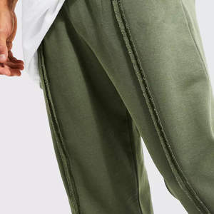 Pantalon homme lavé Premium vert coupe évasée latérale en coton uni avec cordon élastique 2026 - Product Image 6