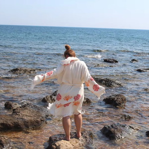 เสื้อคลุมอาบน้ำผ้ามัสลินตุรกีมีฮู้ดพิมพ์ลายสีสันสดใสสำหรับผู้หญิงผู้ชายเด็กผ้าขนหนูชายหาดสปาห้องน้ำบ้านโรงแรมแห้งเร็ว - Product Image 1