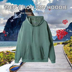 Sweat à capuche pour homme, manches longues, couleur unie, poche, style fin, 100% coton, anti-boulochage - Product Image 2