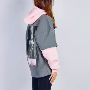 Sweat à capuche pour femme en coton mélangé, coupe classique, couleur unie, manches doubles, vêtements décontractés pour femme, sweat à capuche à manches longues - Product Image 3