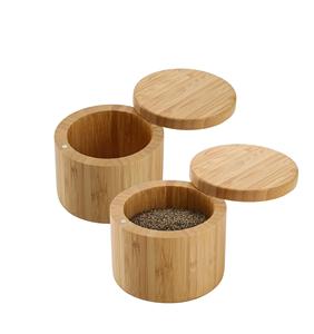 2 Pack <b>Bamboo</b> Salt and Pepper Holder Box Spice Jars Spice <b>Containers</b> Seasoning Storage Box with Swivel Lid and Magnet Lock - Product Image 1
