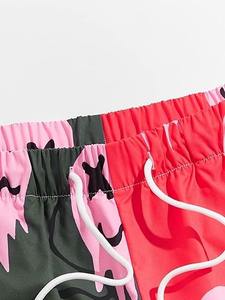 Short de poche pour homme avec impression graphique Colorblock et cordon de serrage, taille active, avec ceinture élastique confortable, vente en gros - Product Image 3