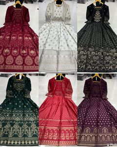 Anarkali Women Dress <b>Red</b> Color 3/4 Sleeve Floral Pattern Rayon <b>Fabrics</b> - Product Image 6