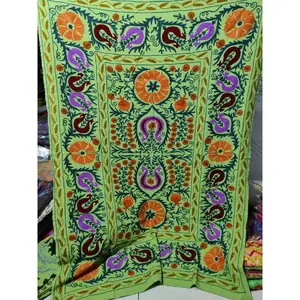 Handmade Suzani Decorative Throw Vintage Bedspread with Embroidery Cotton Blanket Bedcover and Bedsheet for Timeless Home Decor
