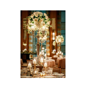 Candélabre à 5 bras en métal plaqué or fait à la main pour la décoration de la maison et de mariage en métal pur forme personnalisée - Product Image 5