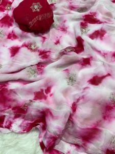 Satin de viscose élégant avec imprimé Sibori et paillettes travail Saree femme fabricant de mode et fournisseur de Surat au taux le plus bas - Product Image 4