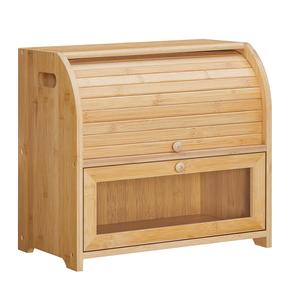 Encimera Extra grande 2 estantes naturaleza bambú pan contenedor de almacenamiento con tapa enrollable y organizador de cubiertos marrón - Product Image 5