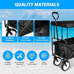 THCW10028-Carro de mano portátil plegable de alta resistencia con dosel extraíble, asas ajustables y tela doble para acampar, negro - Product Image 2