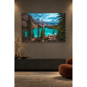Impression sur toile du lac de montagne turquoise Fida entouré de piniers - Product Image 1