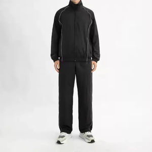 2 Piece <b>Zipper</b> <b>Jacket</b> and Trouser Polyester/Cotton Custom Logo Regular Windbreaker Set Tracksuit for Men Winter Hooded 2025 - Product Image 2