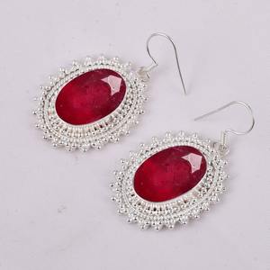 Indian Handmade Simple Ruby <b>Earrings</b> for Women 925 Solid Sterling Silver Dangle Jewelry with <b>Fashionable</b> Stamp - Product Image 2