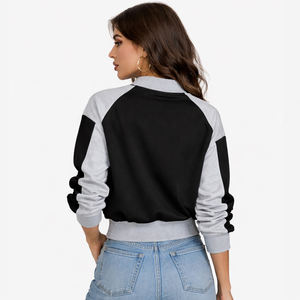 Custom Womens Half Zip Sweatshirt Black Gray Color Block Long Sleeve Casual Pullover - Product Image 2