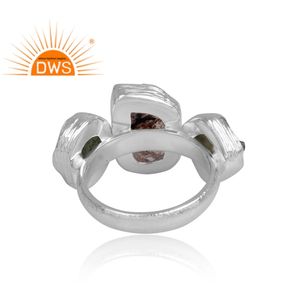 Anillo Apilable de Plata de Ley Fina con Diamante Herkimer y Moldavita en Bruto, el Más Vendido, Fabricante de Joyería Personalizada - Product Image 4