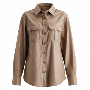 เสื้อหนังแฟชั่นสตรีทแวร์มีกระดุมเสื้อทรงตัวอักษรหนังมีกระเป๋าหน้าอกสำหรับผู้หญิงเสื้อหนัง - Product Image 5