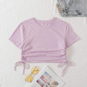 Camiseta Corta Ajustada de Manga Corta para Chicas, Venta al por Mayor, Personalizable, Sexy, Color Sólido, Verano, Ecológica para Mujer - Product Image 6
