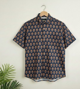 Meilleure Collection Chemise Formelle Décontractée Rayée à Manches Courtes 100% Coton Bleue pour Hommes Chemises Imprimées à la Main - Product Image 1