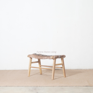 Reposapiés moderno para exteriores con marco de madera maciza de teca de cuero de cabra para salón exterior, muebles de hotel o apartamento - Product Image 1