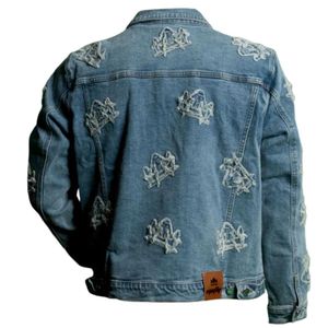 Veste en jean délavée pour homme, boutonnée, style vintage, motif brodé, streetwear décontracté - Product Image 2