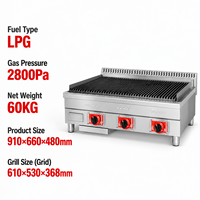 Grill au gaz commercial à pierres de lave, barbecue en acier inoxydable à pierres volcaniques, 3 brûleurs GPL pour restaurant