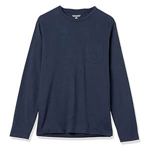 T-shirt uni bleu marine à manches longues en mélange de coton pour hommes, femmes et filles, col rond - Product Image 3