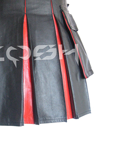 กระโปรงสั้นไฮบริดแฟชั่นแบบกอธิคของผู้ชายขายดีหนังสีดำแดงแบบปรับแต่งได้ - Product Image 3