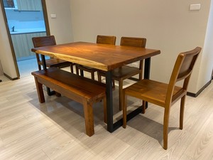 Banc de salle à manger en teck moderne de 126 cm de long avec pieds en bois de 6,5 cm d'épaisseur pour la salle à manger en plein air - Product Image 3