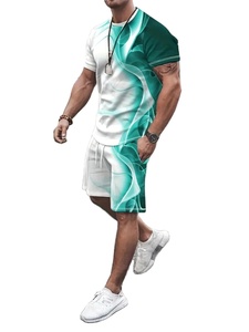 Camiseta deportiva de cuello redondo de alta calidad 2024 para hombre, conjunto de pantalones cortos con cordón largo, ropa informal de talla grande para gimnasio, ajuste holgado estampado - Product Image 4