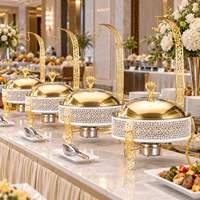 Plat de service OEM 8L en acier inoxydable avec couvercle suspendu doré et blanc, chauffe-plats pour buffet, hôtel, mariage, traiteur